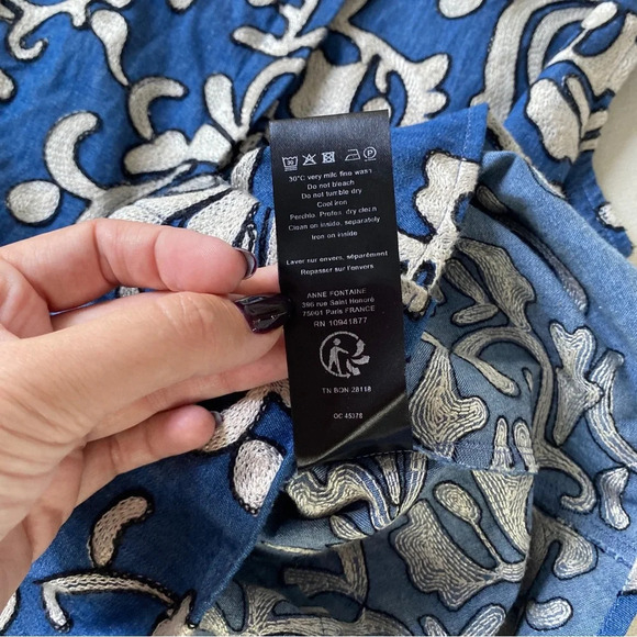 Anne Fontaine Blue Embroidered Sleeveless Button Down Blouse Size Womens 38/US 6 - Picture 4 of 6